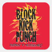 Blok Kick Punch Fire GFX Rood Vierkante Sticker (Voorkant)