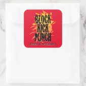 Blok Kick Punch Fire GFX Rood Vierkante Sticker (Tas)