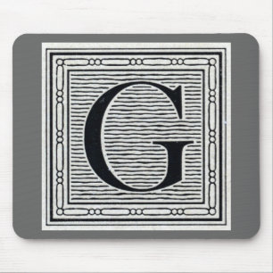 Blok Letter "G" Woodcut Woodblock Inital Muismat