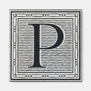 Blok Letter "P" Woodcut Woodblock Inital Magneet