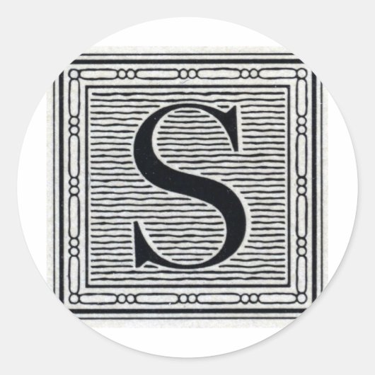 Blok Letter "S" Woodcut Woodblock Inital Ronde Sticker (Voorkant)