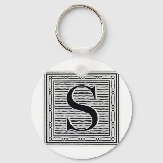 Blok Letter "S" Woodcut Woodblock Inital Sleutelhanger (Voorkant)