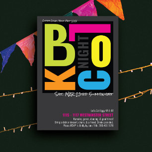 Blok Nacht Kleurrijk Retro Type Buren Feest Kaart