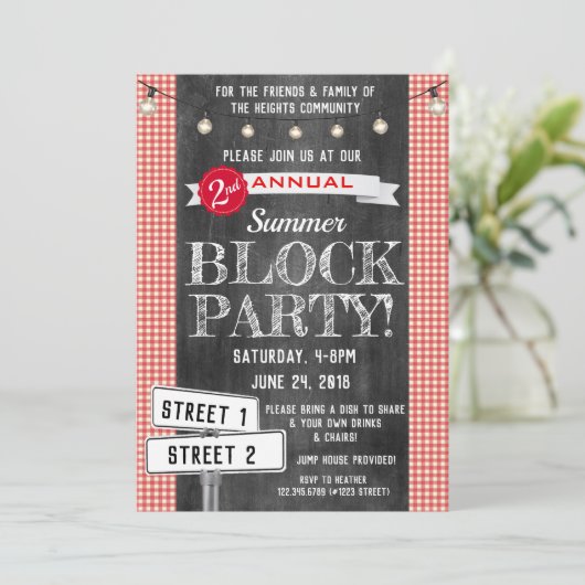Blok Party Uitnodiging Summer Street Party HOA (Staand voorkant)