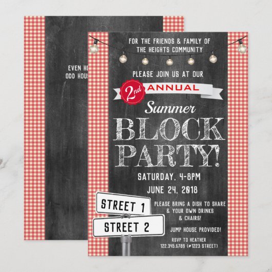 Blok Party Uitnodiging Summer Street Party HOA (Voorkant / Achterkant)