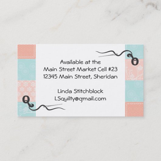 Blok patchwork-quilter quilter-quilter naadstress visitekaartje (Achterkant)