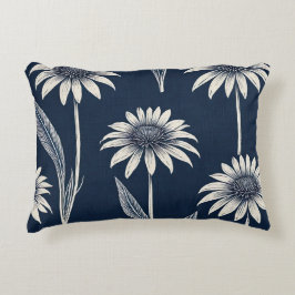 Blok print blauw en wit Coneflower Accent Kussen