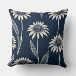 Blok print blauw en wit Coneflower Kussen