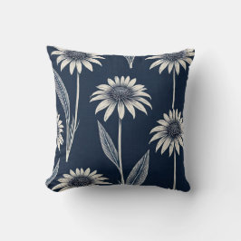 Blok print blauw en wit Coneflower Kussen