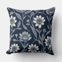 Blok print blauw en wit Whimsical floral