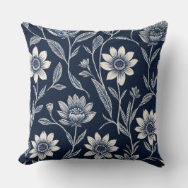 Blok print blauw en wit Whimsical floral Kussen