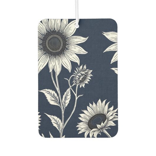 Blok print blauw en wit Zonnebloemen Luchtverfrisser (Voorkant)