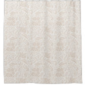 Blok print bloemenneutraal beige op wit douchegordijn (Voorkant)