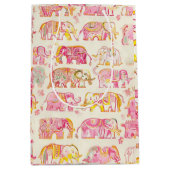Blok Print Elephant Paper Gift Bag – Rustiek Neder Medium Cadeauzakje (Voorkant)