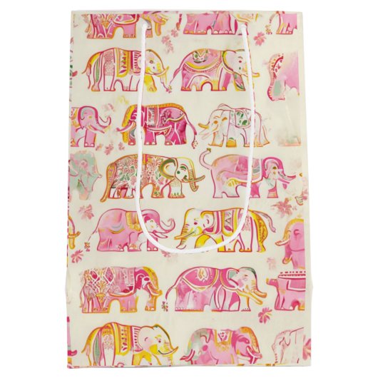 Blok Print Elephant Paper Gift Bag – Rustiek Neder Medium Cadeauzakje (Achterkant)
