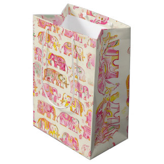 Blok Print Elephant Paper Gift Bag – Rustiek Neder Medium Cadeauzakje