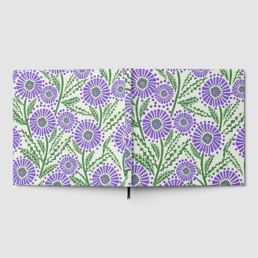 Blok Print Lavendel groen en wit bloemontwerp Gastenboek (Volledig)