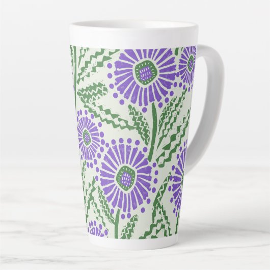 Blok Print Lavendel groen en wit bloemontwerp Latte Mok (Rechterhoek)