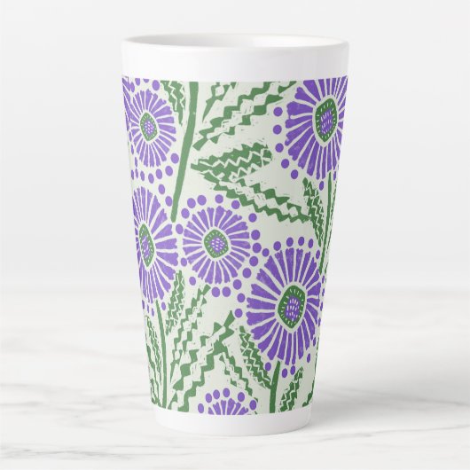 Blok Print Lavendel groen en wit bloemontwerp Latte Mok (Voorkant)
