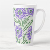 Blok Print Lavendel groen en wit bloemontwerp Latte Mok (Rechts)