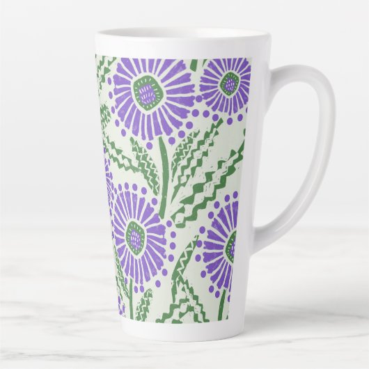 Blok Print Lavendel groen en wit bloemontwerp Latte Mok (Rechts)