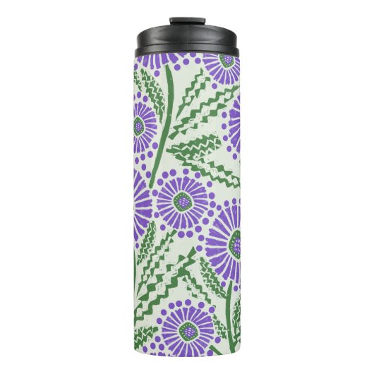 Blok Print Lavendel groen en wit bloemontwerp Thermosbeker (Voorkant)