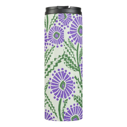 Blok Print Lavendel groen en wit bloemontwerp Thermosbeker (Achterkant)