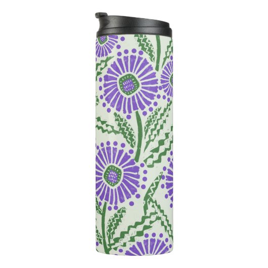 Blok Print Lavendel groen en wit bloemontwerp Thermosbeker (Geroteerd rechts)