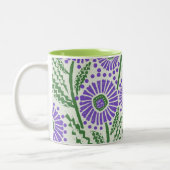 Blok Print Lavendel groen en wit bloemontwerp Tweekleurige Koffiemok (Links)