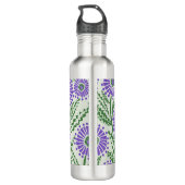 Blok Print Lavendel groen en wit bloemontwerp Waterfles (Achterkant)