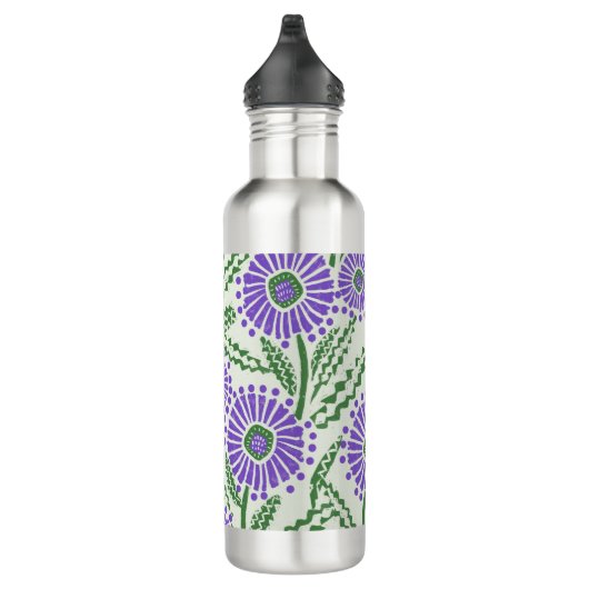 Blok Print Lavendel groen en wit bloemontwerp Waterfles (Rechts)