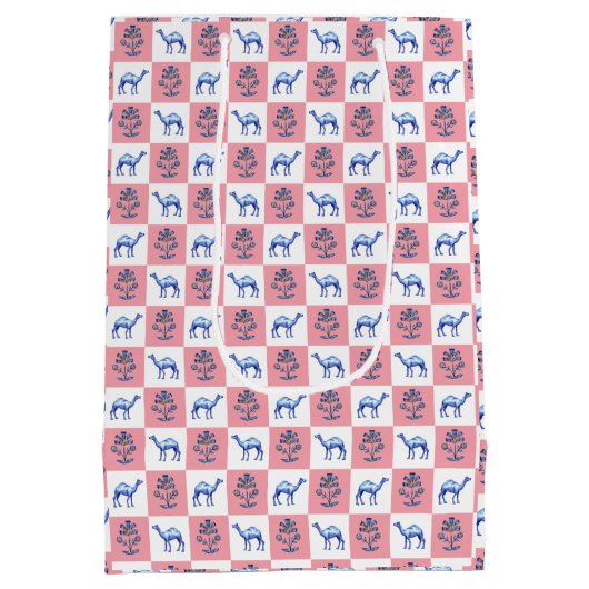 Blok Print Lotus Bloemen & Kamelen Medium Cadeauzakje (Achterkant)