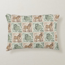 Blok Print Schaap Ezel Quilt - Groen Bruin Accent Kussen