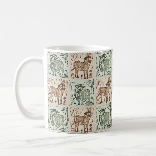Blok Print Schaap Ezel Quilt - Groen Bruin Koffiemok (Links)