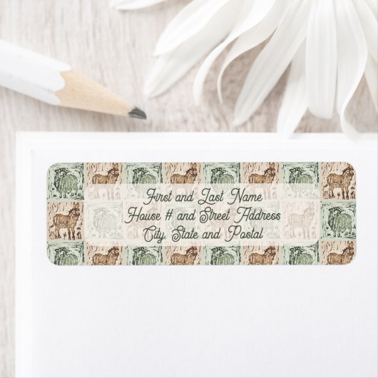 Blok Print Schaap Ezel Quilt - Groene Kerst. Etiket (Insitu)