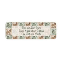 Blok Print Schaap Ezel Quilt - Groene Kerst. Etiket