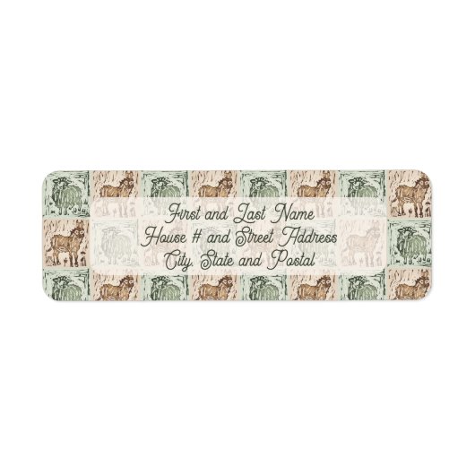 Blok Print Schaap Ezel Quilt - Groene Kerst. Etiket (Voorkant)