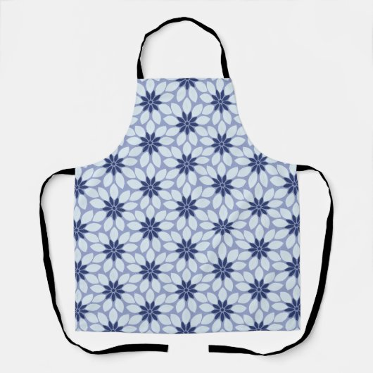 Blok Print Tegelbloemen blauw Schort (Voorkant)