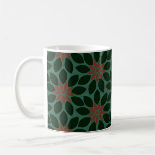 Blok Print Tegelbloemen donkergroen rood Koffiemok