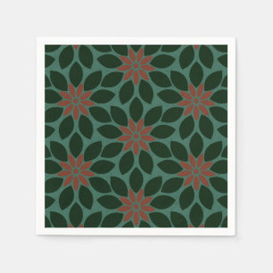Blok Print Tegelbloemen donkergroen rood Servet