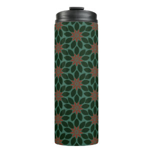 Blok Print Tegelbloemen donkergroen rood Thermosbeker