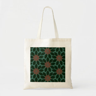 Blok Print Tegelbloemen donkergroen rood Tote Bag