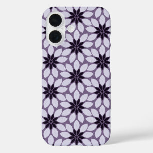 Blok Print Tegelbloemen paarse iPhone 16 Hoesje