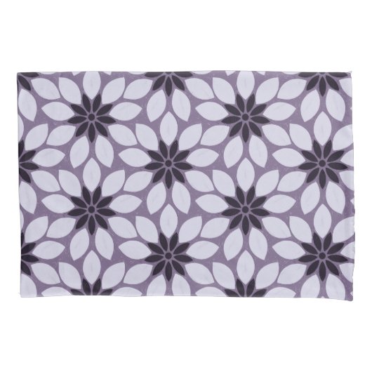 Blok Print Tegelbloemen paarse Kussensloop (Voorkant-Links)