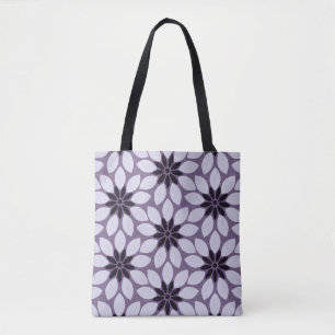 Blok Print Tegelbloemen paarse Tote Bag