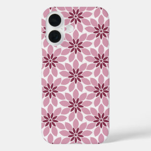 Blok Print Tegelbloemen roze rood iPhone 16 Hoesje
