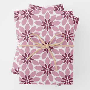 Blok Print Tegelbloemen roze rood Inpakpapier Vel