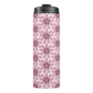 Blok Print Tegelbloemen roze rood Thermosbeker