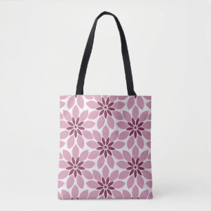 Blok Print Tegelbloemen roze rood Tote Bag