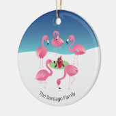 Blok rond de kampvuur roze flamingos Holiday Keramisch Ornament (Links)